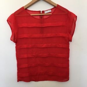 Sheer red striped shirt